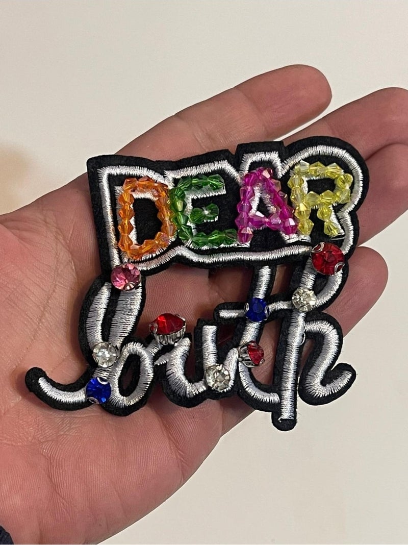Gönülden Tasarım Heartfelt Design 8x7 cm Colorful Beads Glass Stone and Embroidery Written Epaulette Applique Patch Badge - Image 1