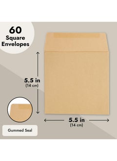 Juvale 60 Pack Square Envelopes 5.5 X 5.5 Craft Invitations For Weddings Baby Shower Graduation Party Supplies Small Businesses Kraft Paper Material Envelopes Brown  - Image 5
