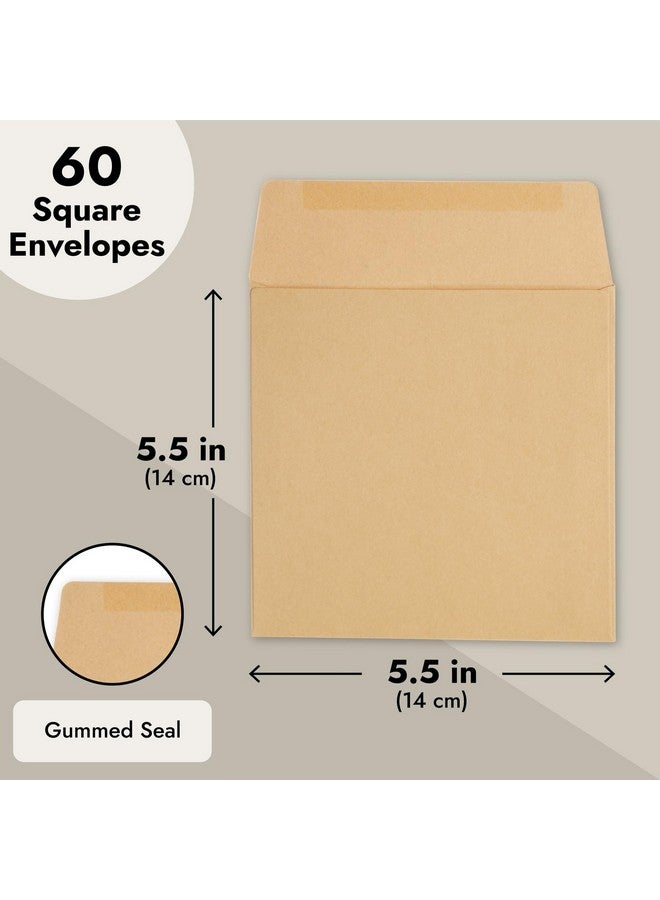 Juvale 60 Pack Square Envelopes 5.5 X 5.5 Craft Invitations For Weddings Baby Shower Graduation Party Supplies Small Businesses Kraft Paper Material Envelopes Brown - Image 5