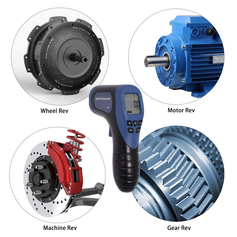 EHDIS Digital LCD Photo Tachometer Non-Contact RPM Meter Motor Speed Gauge Gun Style Includes 10 Reflective Tapes - Image 2