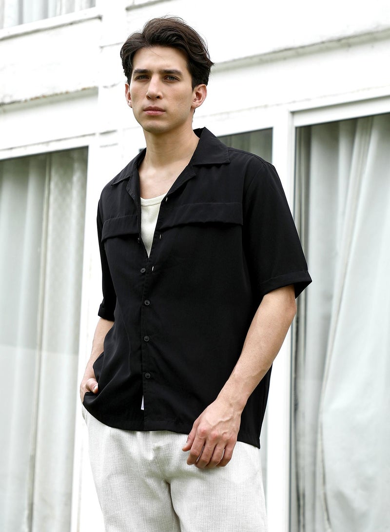 Campus Sutra Men's Black Cuban Collar Short Sleeve Shirt  - Image 3