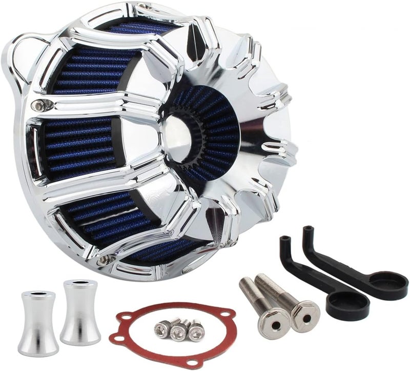 DEMULAX Motorcycle Air Filter Cleaner Intake Element Blue Kit