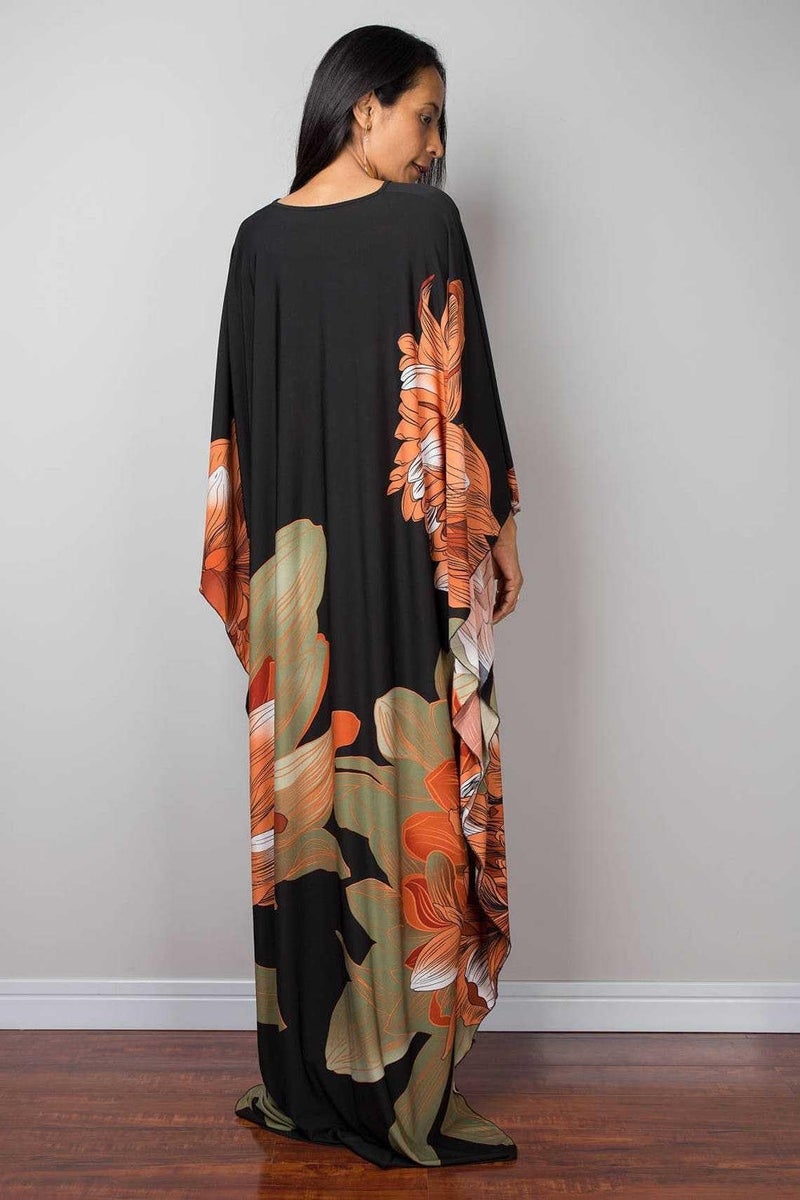 RanRui floral Kaftan Dresses for Women Plus size Beach cover up Caftans Silk kaftans wave neck Batwing sleeve Mrs Roper costume oversized Vneck caftans loungewear Moo Moos Mumu Dresses 8693-34 - Image 2