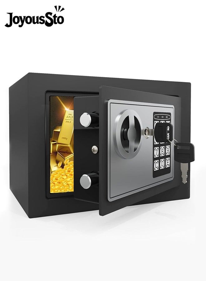 متجر الفرح خزنة أمان رقمية إلكترونية بقفل فولاذي مع لوحة مفاتيح لحماية الأموال والمجوهرات وجوازات السفر للاستخدام المنزلي أو العمل أو السفر، لون أسود، 9.06×6.69×6.69 بوصة - Image 1
