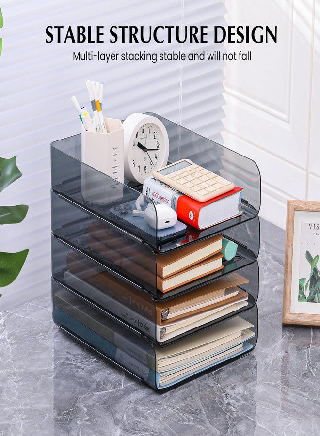 CiWiVOKi 2 Pack Stackable Paper Tray Organizer, Clear File Organizer for Desk, Office Organizer and Storage for Desk Accessories, Notes, Books, File Paper, Document, Black - Image 3