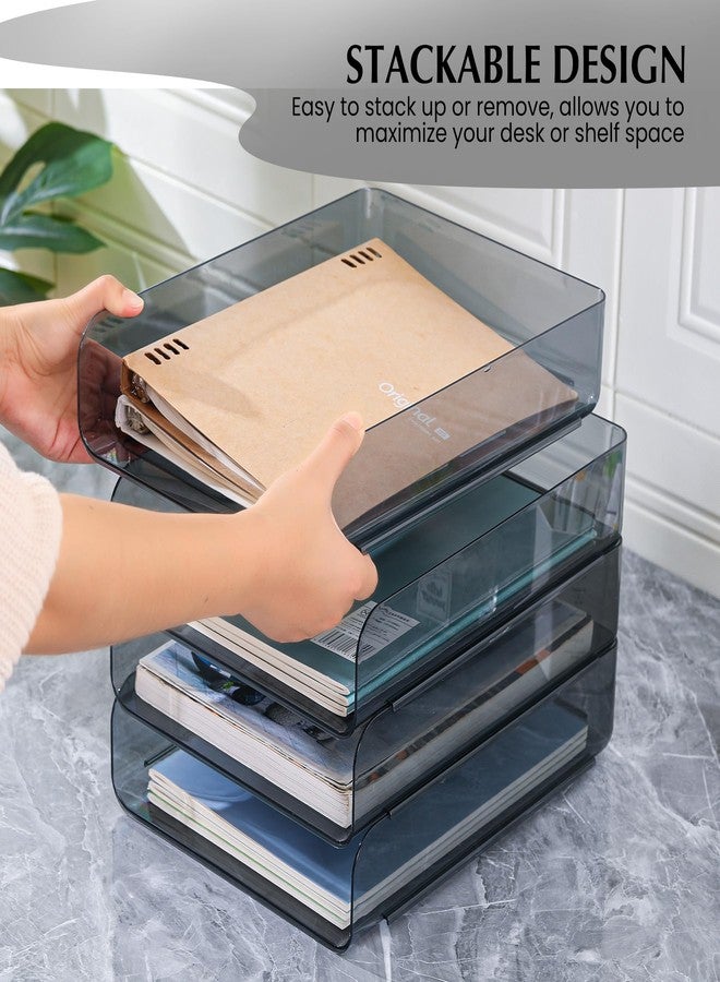 CiWiVOKi 2 Pack Stackable Paper Tray Organizer, Clear File Organizer for Desk, Office Organizer and Storage for Desk Accessories, Notes, Books, File Paper, Document, Black - Image 5