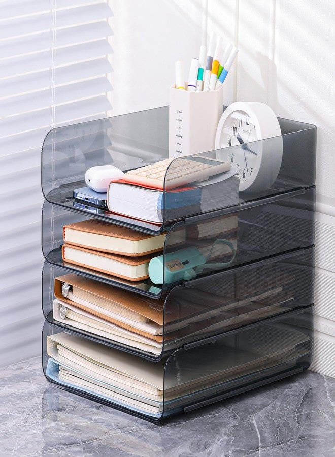 CiWiVOKi 2 Pack Stackable Paper Tray Organizer, Clear File Organizer for Desk, Office Organizer and Storage for Desk Accessories, Notes, Books, File Paper, Document, Black - Image 2