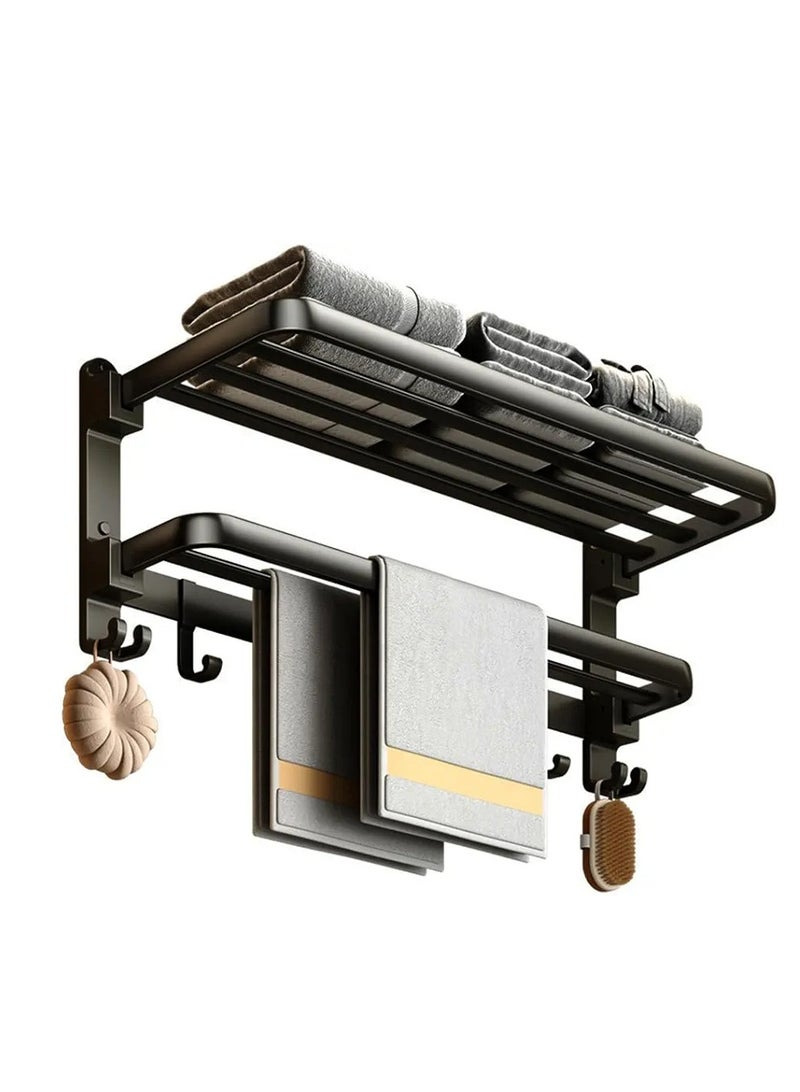 حامل مناشف اسود غير لامع يثبت على الحائط بدون ثقب او برغي من ياريويز، قضيب منشفة مزدوج بطول 24 انش مع رف منشفة للفنادق - Image 1