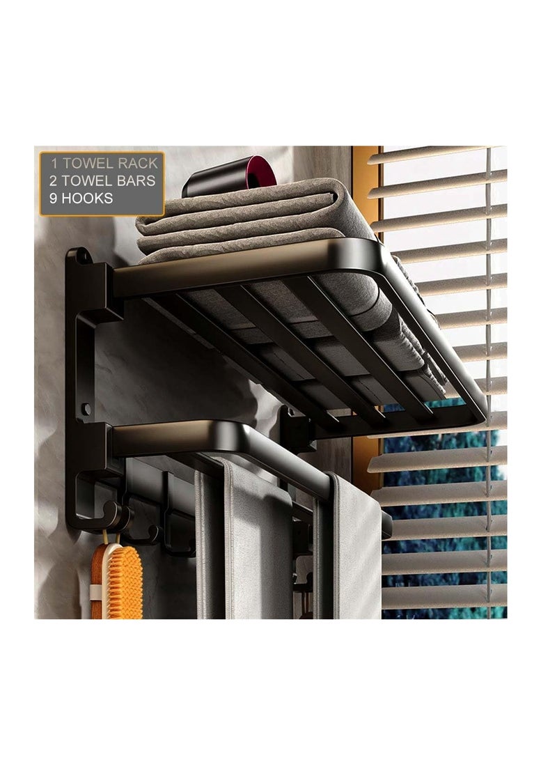 حامل مناشف اسود غير لامع يثبت على الحائط بدون ثقب او برغي من ياريويز، قضيب منشفة مزدوج بطول 24 انش مع رف منشفة للفنادق - Image 2