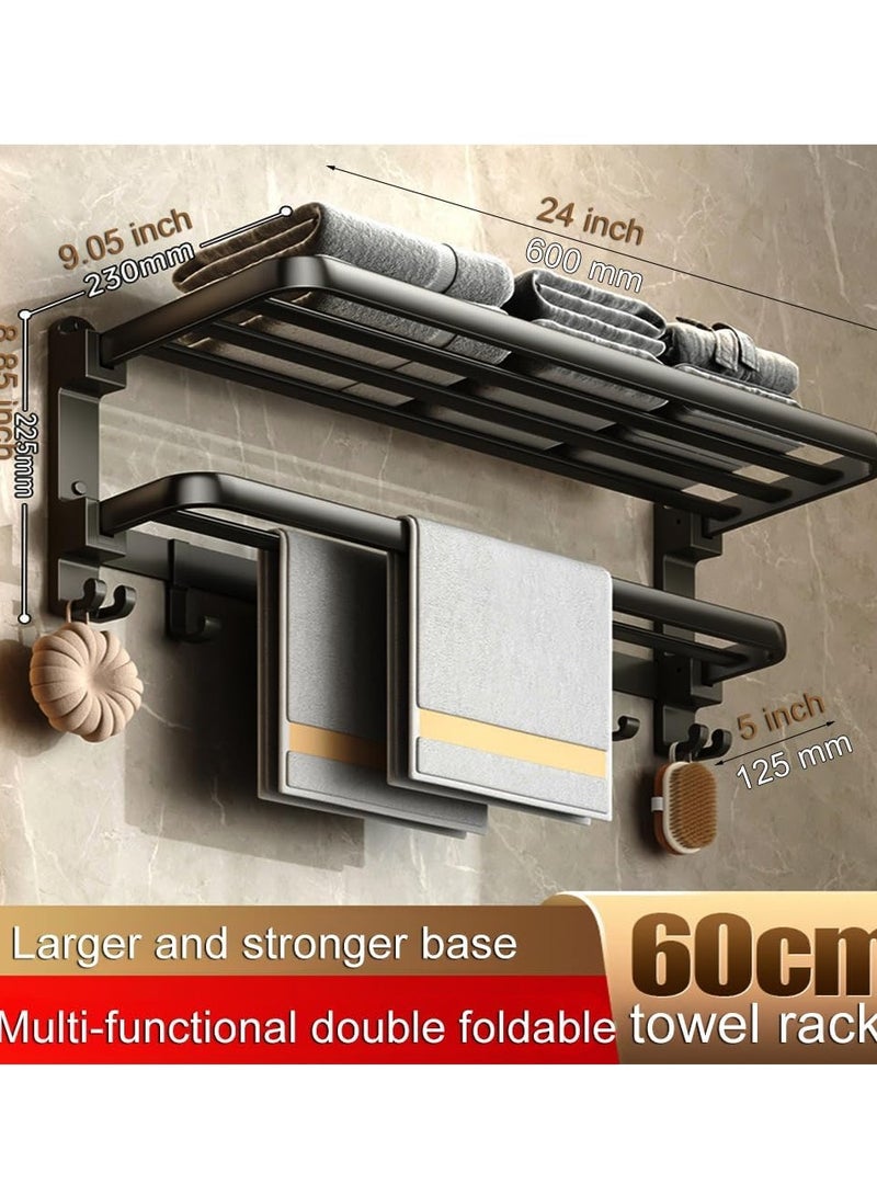 حامل مناشف اسود غير لامع يثبت على الحائط بدون ثقب او برغي من ياريويز، قضيب منشفة مزدوج بطول 24 انش مع رف منشفة للفنادق - Image 3