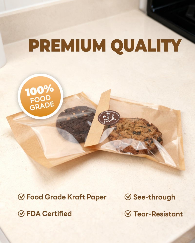 Bake Choice 100PCS Cookie Bags with Seal, 5.7x6.5 Inch Individual Cookie Packaging Bags for Gift Giving, Heat Sealable & Grease Proof Bakery Bag with Window, Baked Goods Packaging - Image 5