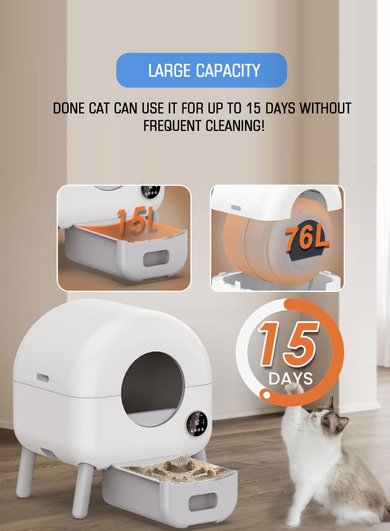 URbazaar Self Cleaning Litter Box, Large Automatic Cat Litter Box Self Cleaning with APP and Simple Panel Control Twofold Odor Removal Safety Protection for Multiple Cats (White) - Image 3