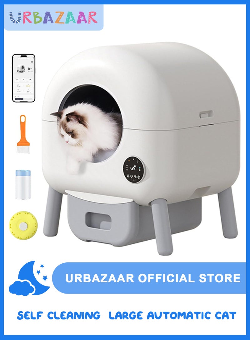 URbazaar Self Cleaning Litter Box, Large Automatic Cat Litter Box Self Cleaning with APP and Simple Panel Control Twofold Odor Removal Safety Protection for Multiple Cats (White) - Image 1