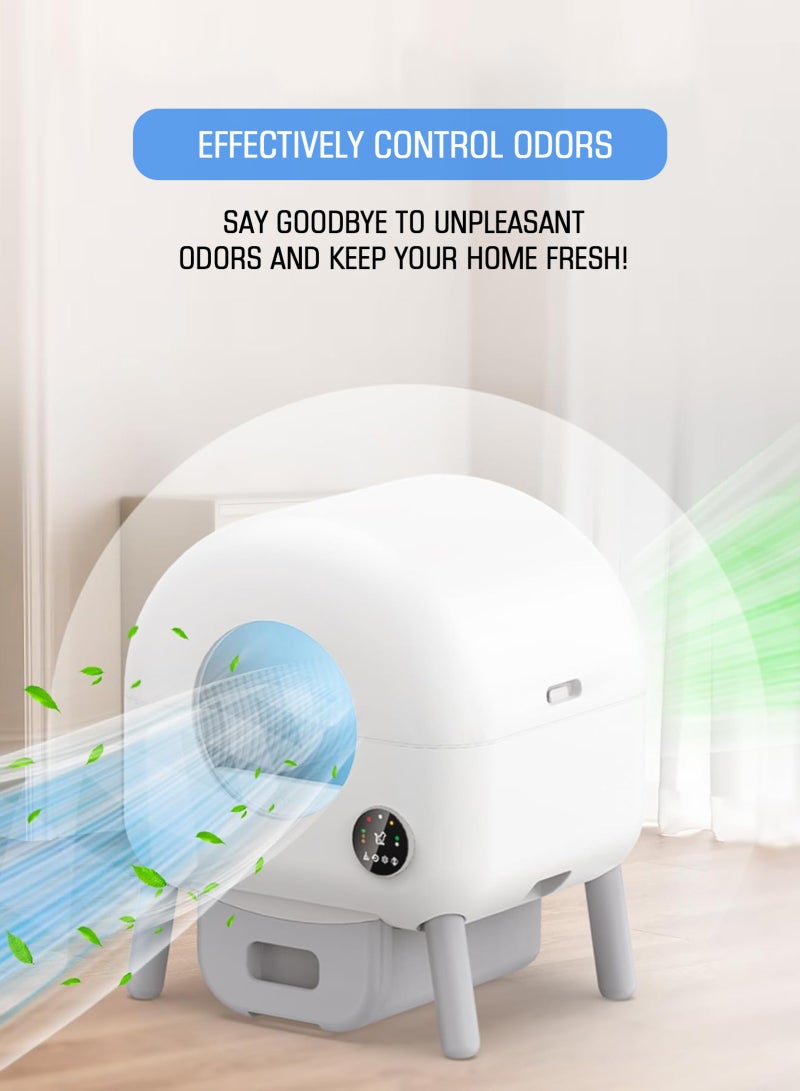 URbazaar Self Cleaning Litter Box, Large Automatic Cat Litter Box Self Cleaning with APP and Simple Panel Control Twofold Odor Removal Safety Protection for Multiple Cats (White) - Image 5