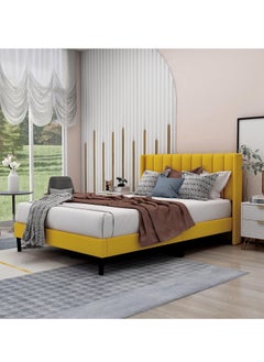 Wooden Twist Wooden Twist Modern Rectangular Upholstery Bed with Soft Wingback (King)  - Image 1