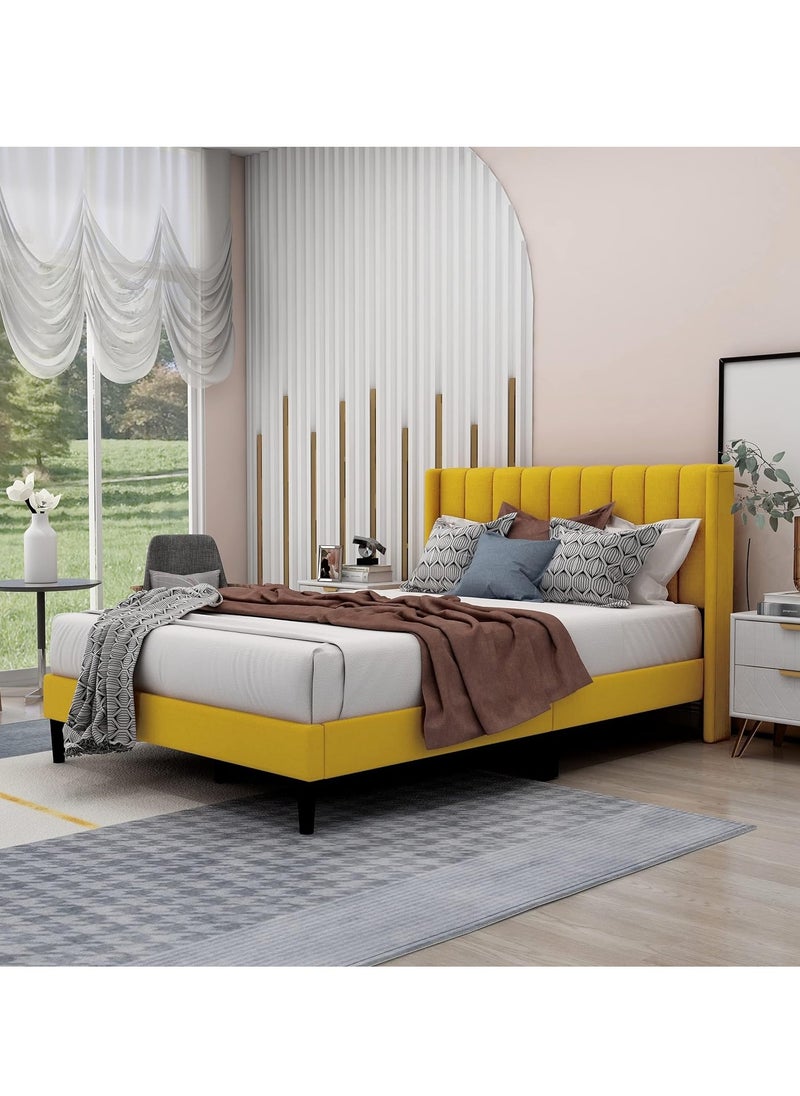 Wooden Twist - Wooden Twist Modern Rectangular Upholstery Bed with Soft Wingback (King) - Image 1