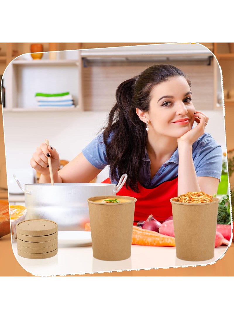Sweet seven حزمة كبيرة من 100 مجموعة - حاويات طعام ورقية سعة 32 أونصة مع أغطية مهوّاة للحساء الساخن، الآيس كريم، وأكثر - وعاء كرافت قابل للتصرف - Image 4