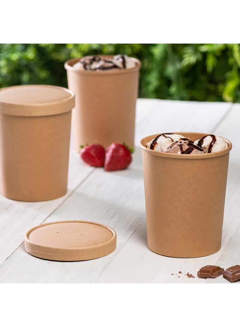 Sweet seven حزمة كبيرة من 100 مجموعة - حاويات طعام ورقية سعة 32 أونصة مع أغطية مهوّاة للحساء الساخن، الآيس كريم، وأكثر - وعاء كرافت قابل للتصرف - Image 5