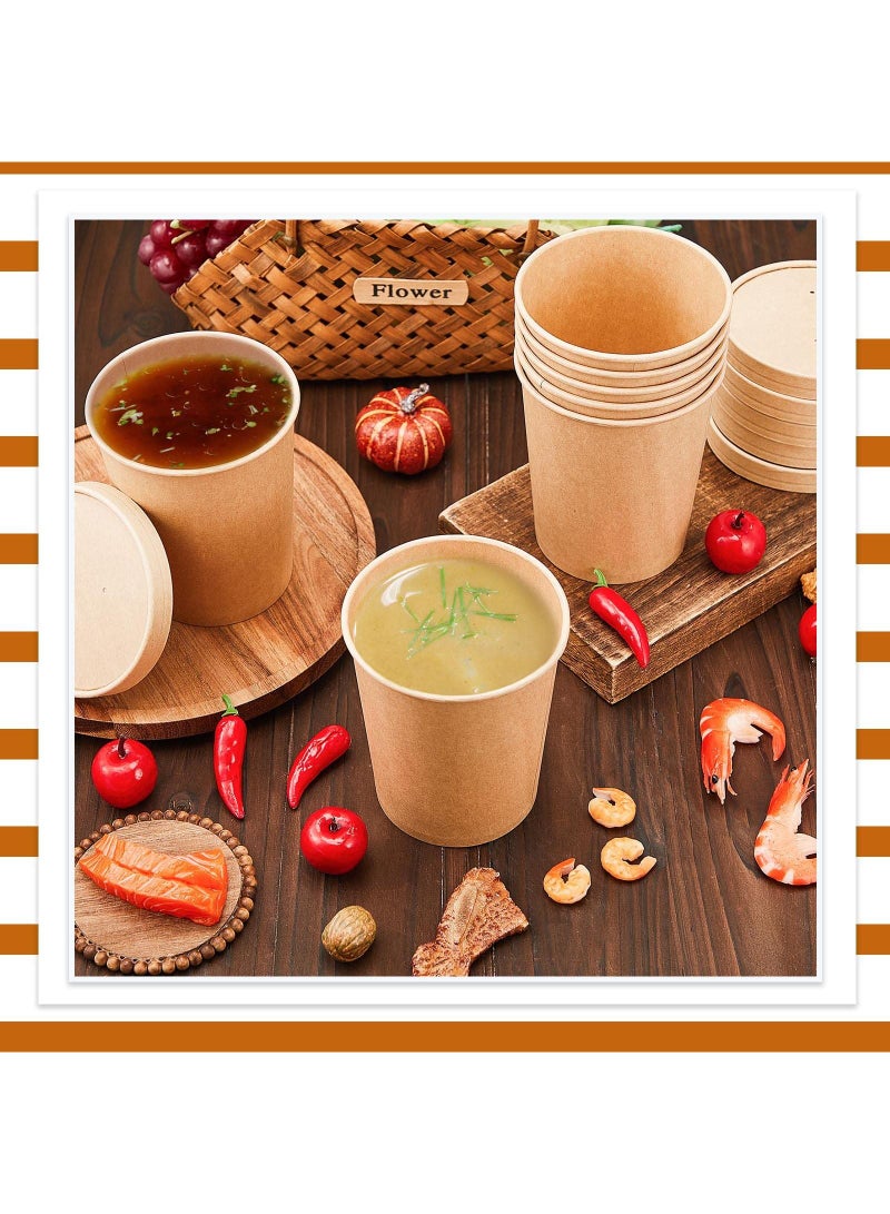 Sweet seven حزمة كبيرة من 100 مجموعة - حاويات طعام ورقية سعة 32 أونصة مع أغطية مهوّاة للحساء الساخن، الآيس كريم، وأكثر - وعاء كرافت قابل للتصرف - Image 3