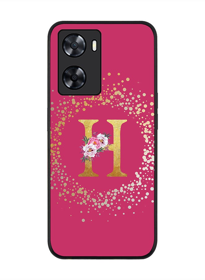 Stylizedd Rugged Black edge case for Oppo A57 4G, Slim fit Rubber Edges Thin Cover -  Custom Monogram Initial Letter Floral Pattern Alphabet - H  (Dark Pink Rose )  - Image 1