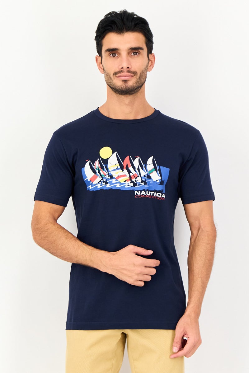 NAUTICA Men Crew Neck Graphic Print Short Sleeve T-Shirt, Navy - Image 1