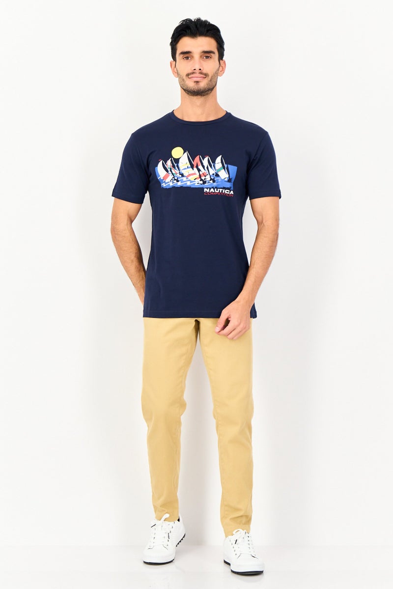 NAUTICA Men Crew Neck Graphic Print Short Sleeve T-Shirt, Navy - Image 3