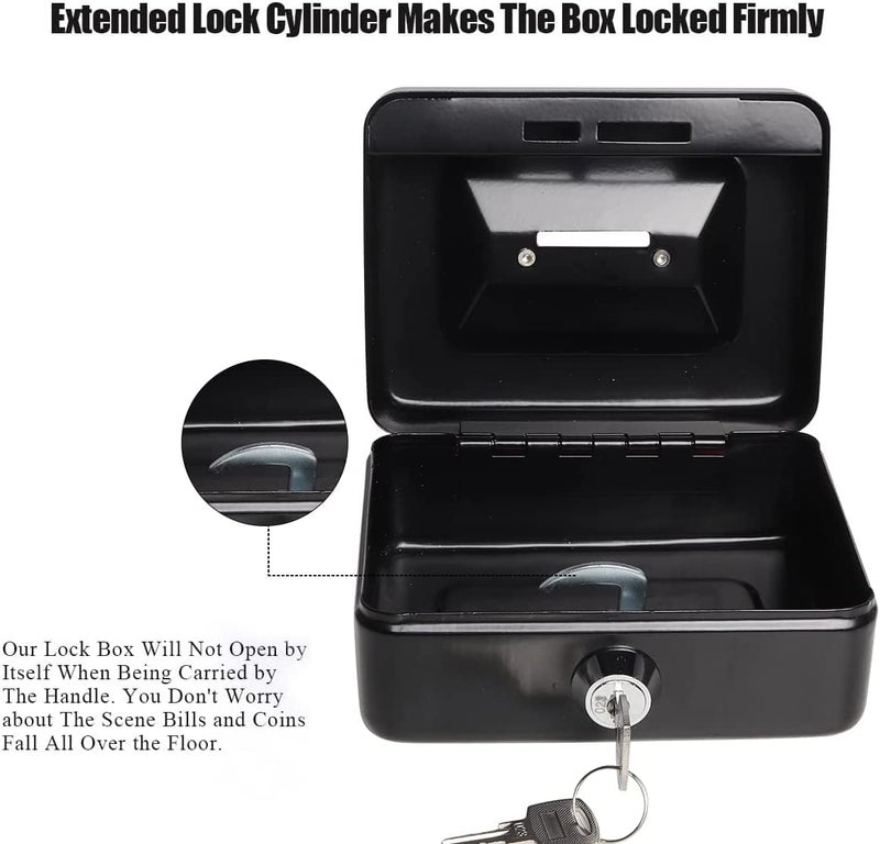 Overa Mini Security Box Portable Steel Petty Lockable Cash Money Coin Safe Security Box Household for Home Office Hotel Business Use1 Pcs Black - Image 4