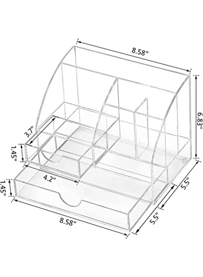 SMARTPOINTS Acrylic Desk Organizer All in One Office Supplies Accessories 5 Compartments with 2 Drawers for Home/Office/Makeup Desktop Organization u0026 Decor Clear - Image 5