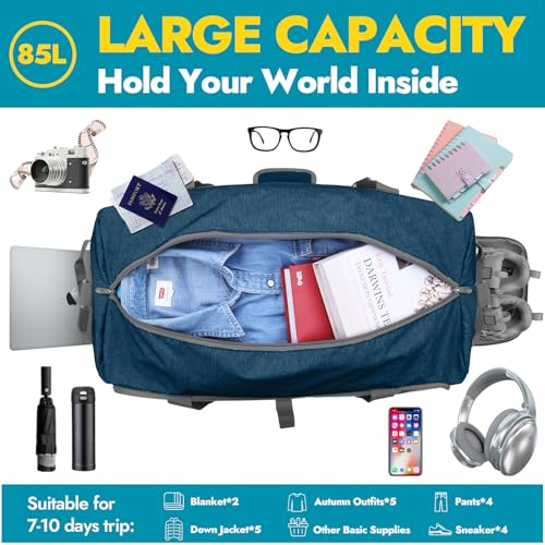 Canway 85L Travel Duffel Bag, Foldable Weekender Bag with Shoes Compartment for Men Women Water-proof & Tear Resistant - Image 3