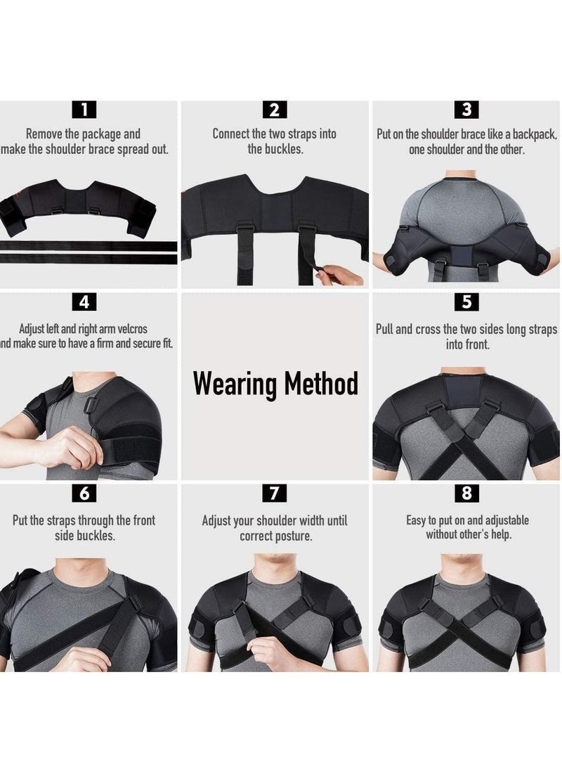 YQbest Double Shoulder Support Brace Strap Wrap Neoprene Protector Recovery for Men and Women Stability Adjustable Fit Sleeve L  - Image 5