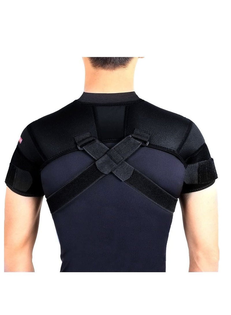 YQbest Double Shoulder Support Brace Strap Wrap Neoprene Protector Recovery for Men and Women Stability Adjustable Fit Sleeve L  - Image 2