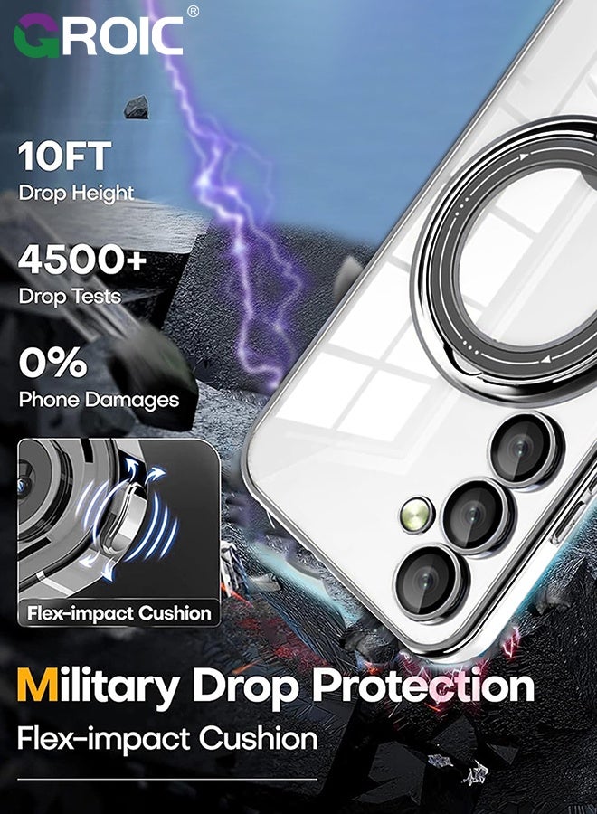 GROIC حافظة لهاتف سامسونج جالاكسي S24 بلس 6.6 بوصة مع واقي شاشة زجاجي عالي الدقة، حامل مغناطيسي غير مرئي متوافق مع MagSafe، غطاء خلفي شفاف مقاوم للصدمات مع حامل حلقة معدنية - Image 3