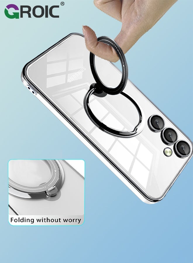 GROIC حافظة لهاتف سامسونج جالاكسي S24 بلس 6.6 بوصة مع واقي شاشة زجاجي عالي الدقة، حامل مغناطيسي غير مرئي متوافق مع MagSafe، غطاء خلفي شفاف مقاوم للصدمات مع حامل حلقة معدنية - Image 5