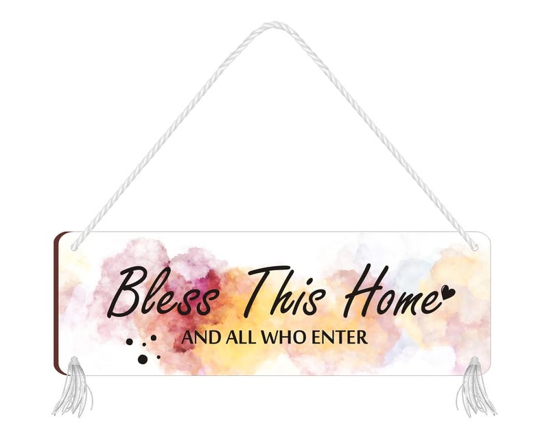Blue Finch Bless This Home And All Who Enter Wooden Door Sign Hanging Welcome Porch Wall Sign Housewarming Gift for Kitchen Entryway Front Door Hanging Decor - Image 1