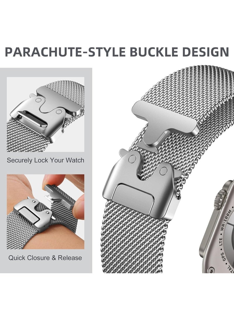 FITIT FITIT Strap Compatible with Apple Watch Ultra 2/Ultra 49mm, Stainless Steel Mesh Loop Strap with Parachute-style Buckle for Apple Watch Series 10 46mm, 9/8/7 45mm, SE2/SE/6/5/4 44mm, 3/2/1 42mm  - Image 3