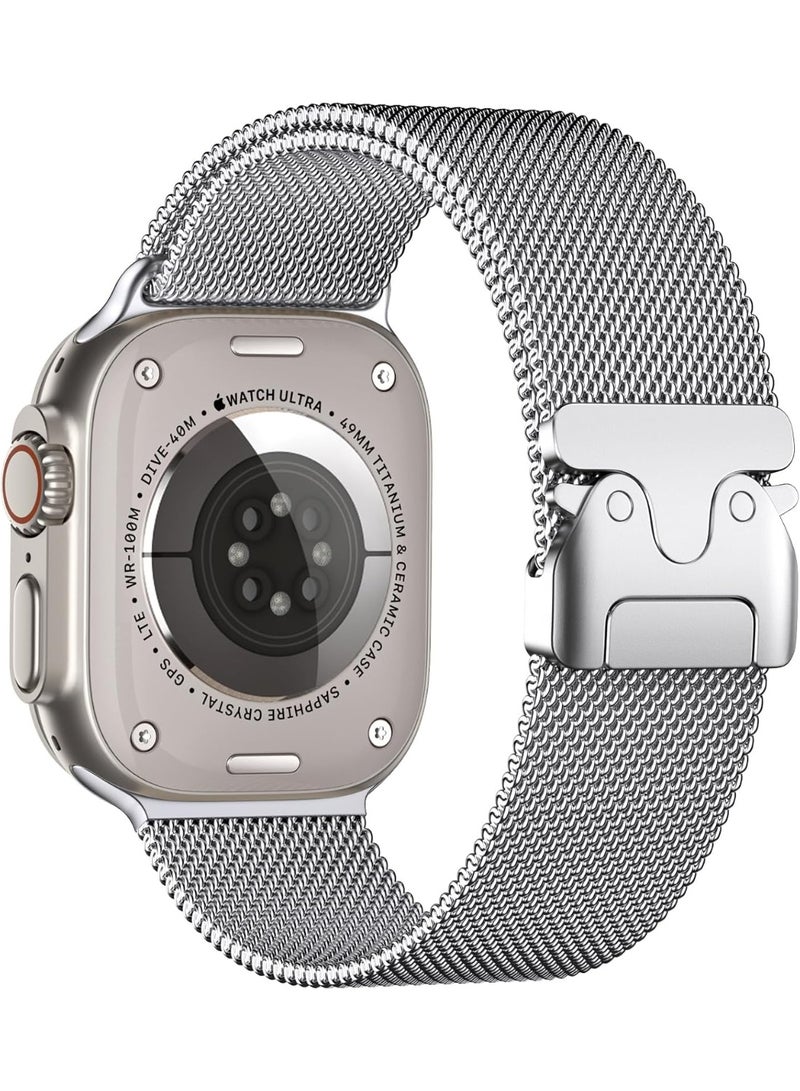 FITIT FITIT Strap Compatible with Apple Watch Ultra 2/Ultra 49mm, Stainless Steel Mesh Loop Strap with Parachute-style Buckle for Apple Watch Series 10 46mm, 9/8/7 45mm, SE2/SE/6/5/4 44mm, 3/2/1 42mm  - Image 1