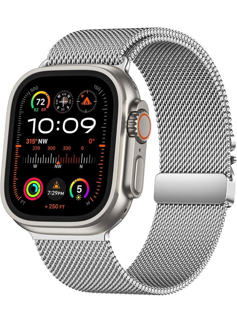 FITIT FITIT Strap Compatible with Apple Watch Ultra 2/Ultra 49mm, Stainless Steel Mesh Loop Strap with Parachute-style Buckle for Apple Watch Series 10 46mm, 9/8/7 45mm, SE2/SE/6/5/4 44mm, 3/2/1 42mm  - Image 2