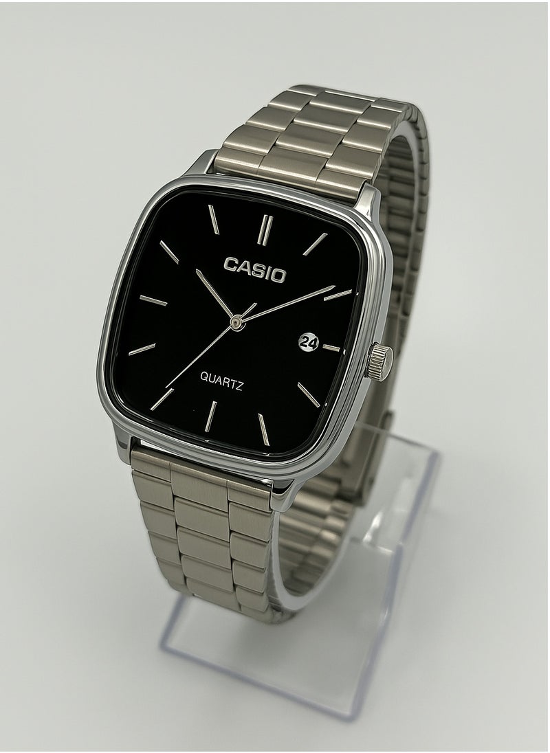 CASIO - Original Casio Unisex Watch – Elegant Black Dial with Silver Stainless Steel Band | Date Display | Japanese Quartz Movement - Image 1