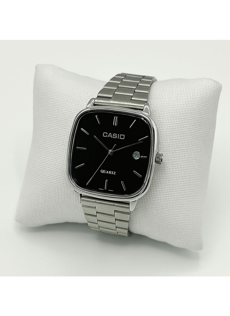 CASIO - Original Casio Unisex Watch – Elegant Black Dial with Silver Stainless Steel Band | Date Display | Japanese Quartz Movement - Image 1