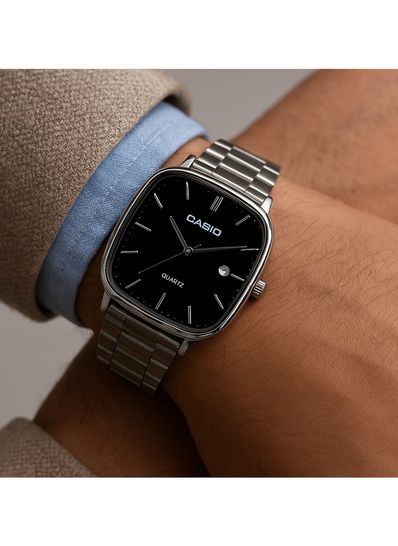 CASIO - Original Casio Unisex Watch – Elegant Black Dial with Silver Stainless Steel Band | Date Display | Japanese Quartz Movement - Image 1