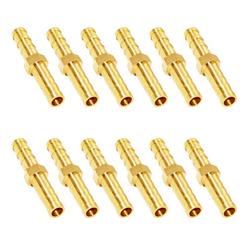 JoyTube Brass Hose Barb Fitting Metals Splicer Mender, 1/4" Barb Hose Union Fuel Gas Water Air (Pack of 12) - Image 1