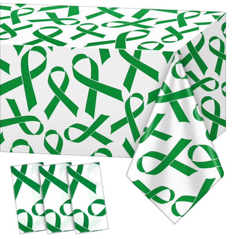 Breling 3 Pcs Mental Health Awareness Tablecloth Pancreatic Awareness Table Cover Colon Prostate Cancer Items Plastic Tablecloth for Society Events Party SuppliesGreen