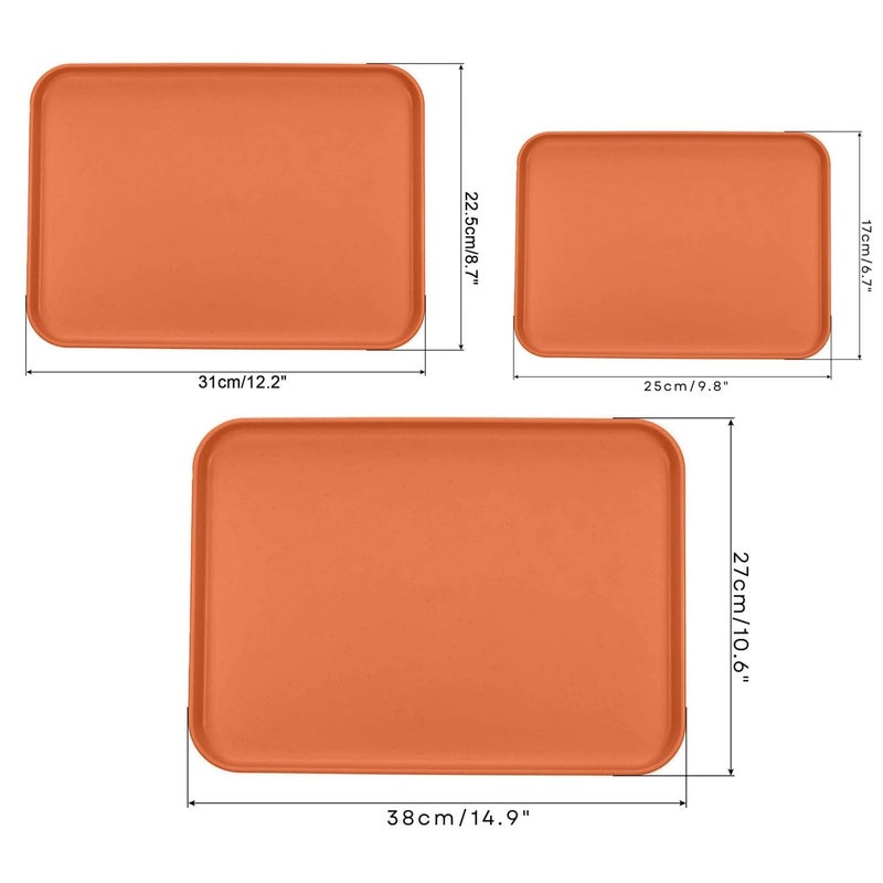 Vortipu Wheat Straw Serving Tray - Eco-Friendly Rectangular Tray for Dining, Tea, Breakfast, Fast Food & Cafeteria - Durable & Colorful (25cm, 31cm, 38cm) (Orange, Pack of 3) - Image 2