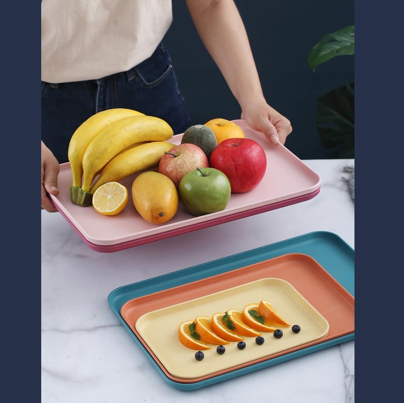 Vortipu Wheat Straw Serving Tray - Eco-Friendly Rectangular Tray for Dining, Tea, Breakfast, Fast Food & Cafeteria - Durable & Colorful (25cm, 31cm, 38cm) (Orange, Pack of 3) - Image 4