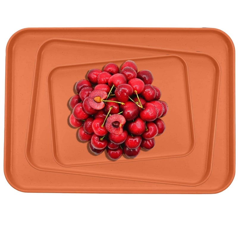 Vortipu Wheat Straw Serving Tray - Eco-Friendly Rectangular Tray for Dining, Tea, Breakfast, Fast Food & Cafeteria - Durable & Colorful (25cm, 31cm, 38cm) (Orange, Pack of 3) - Image 1