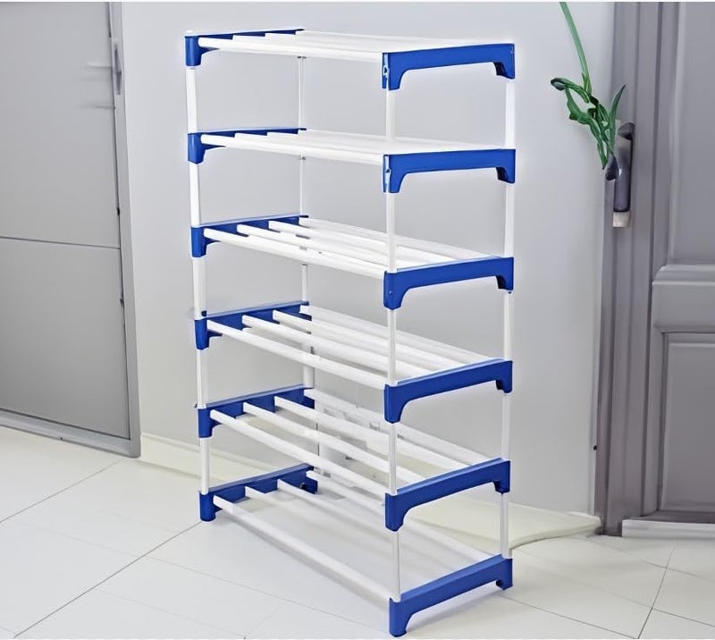 Demark DEMARK Premium Multipurpose Metal Stackable and Durable Easy to Assemble Space Saving Shoe Rack Blue 6 Shelves - Image 3