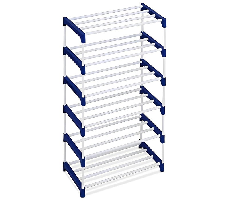 Demark DEMARK Premium Multipurpose Metal Stackable and Durable Easy to Assemble Space Saving Shoe Rack Blue 6 Shelves - Image 1