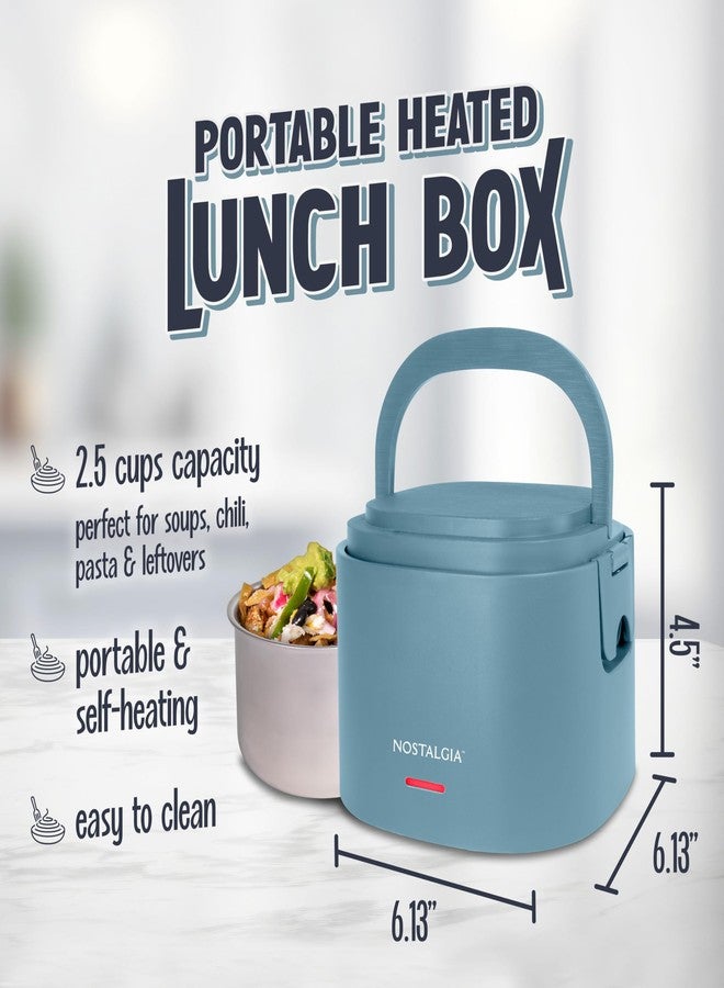 Nostalgia Portable Heated Lunch Box - 2.5-Cup Stainless Steel Food Warmer - Detachable Cord, Leak-Proof Lid, Carry Handle - Portable for Work & Travel - Ocean Blue - Image 2