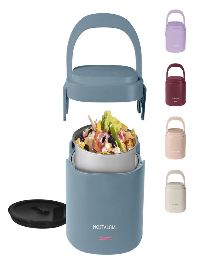 Nostalgia Portable Heated Lunch Box - 2.5-Cup Stainless Steel Food Warmer - Detachable Cord, Leak-Proof Lid, Carry Handle - Portable for Work & Travel - Ocean Blue - Image 1
