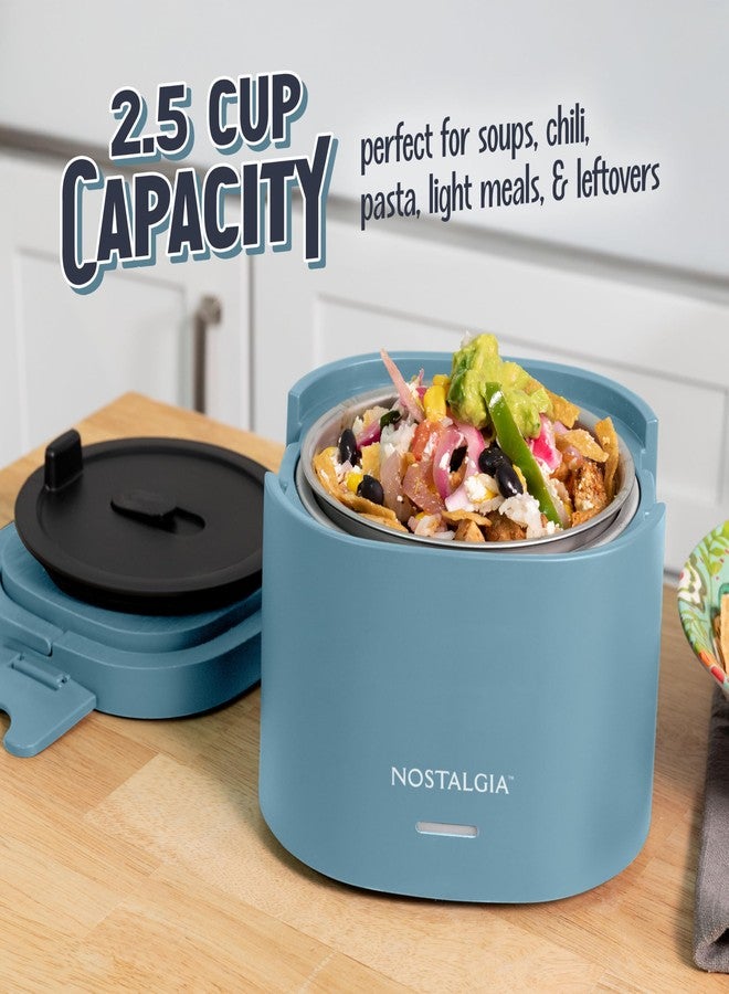 Nostalgia Portable Heated Lunch Box - 2.5-Cup Stainless Steel Food Warmer - Detachable Cord, Leak-Proof Lid, Carry Handle - Portable for Work & Travel - Ocean Blue - Image 5